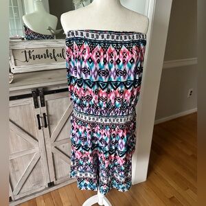Love Ari Multicolor Strapless Romper with Pockets Size 2X New!